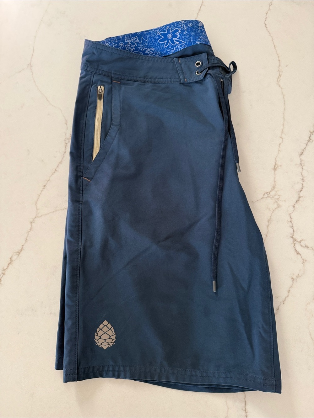 Stio Navy Blue Men's Swim Board Shorts with Light Blue Liner